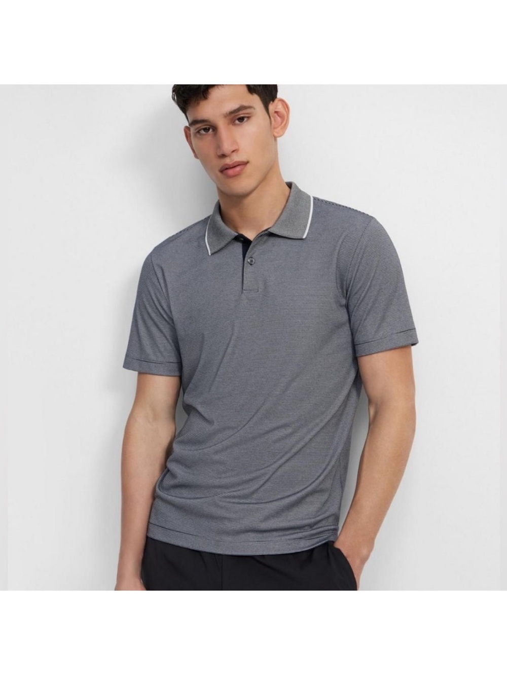 Theory Standard Polo Shirt in Piqué Cotton Gray Short Sleeve Top